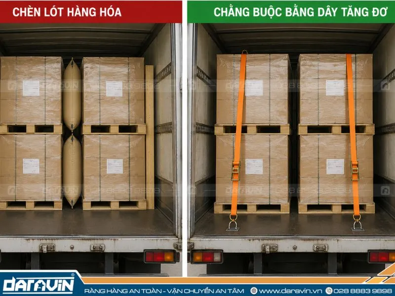 Phân biệt chèn lót và chằng buộc hàng hóa