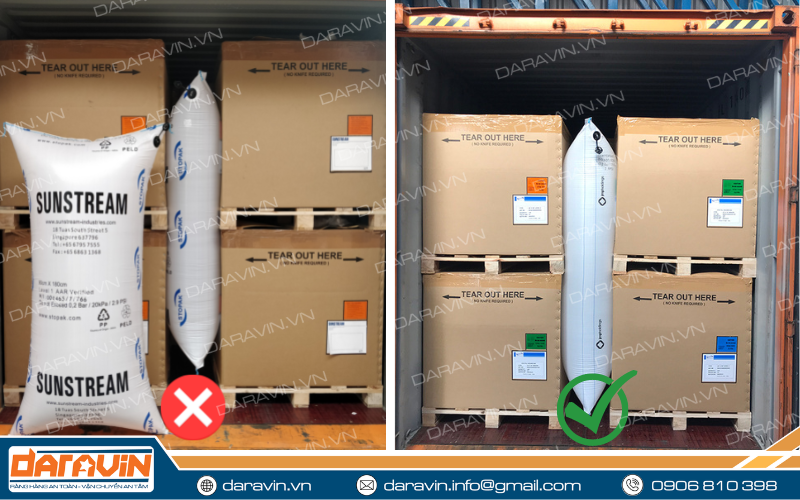 Chọn đúng kích thước túi chèn lót phù hợp với khoảng trống và độ chịu tải của hàng hóa Chọn đúng kích thước túi chèn lót phù hợp với khoảng trống và độ chịu tải của hàng hóa