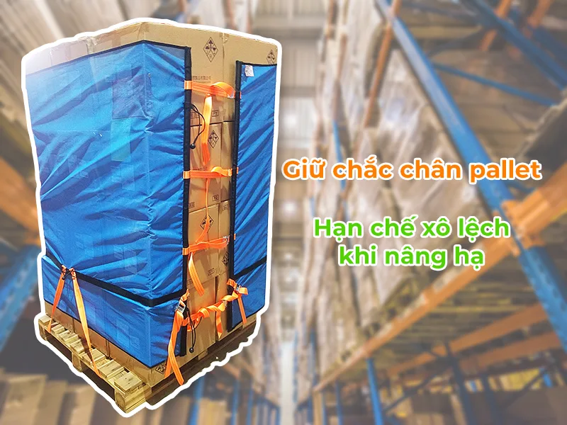 Lưới quấn pallet ràng chân phù hợp kho pallet cao và hàng nặng, tăng độ ổn định và an toàn khi xe nâng vận hành