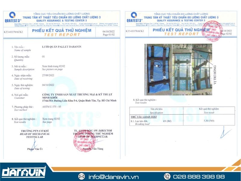 Chứng nhận & đánh giá sản phẩm lưới quấn pallet tái sử dụng có ràng chân