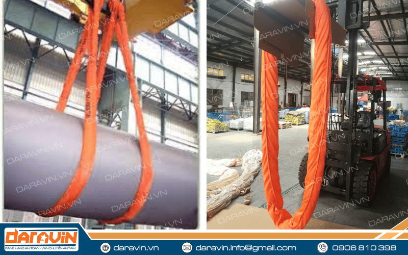 Dây cáp vải cẩu hàng bản tròn có nhiều ưu điểm trong công tác cẩu hàng hóa Dây cáp vải cẩu hàng bản tròn có nhiều ưu điểm trong công tác cẩu hàng hóa