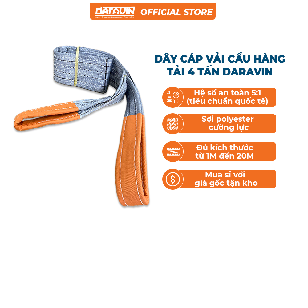 Dây Cáp Vải Cẩu Hàng Tải 4 Tấn - Đủ Kích Thước Từ 1M đến 20M