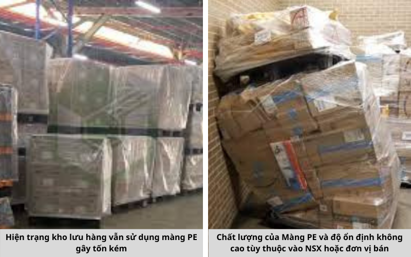 Hiện trạng kho hàng khi sử dụng màng PE làm giải pháp quấn hàng của công ty DONG-A BESTECH VINA Hiện trạng kho hàng khi sử dụng màng PE làm giải pháp quấn hàng của công ty DONG-A BESTECH VINA