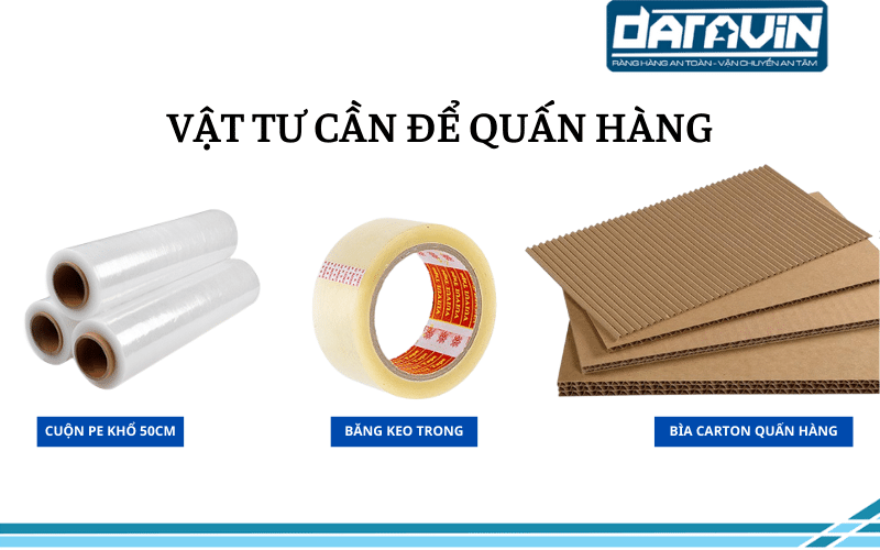 Hiện trạng số vật tư cần để quấn một kiện hàng trên pallet Hiện trạng số vật tư cần để quấn một kiện hàng trên pallet