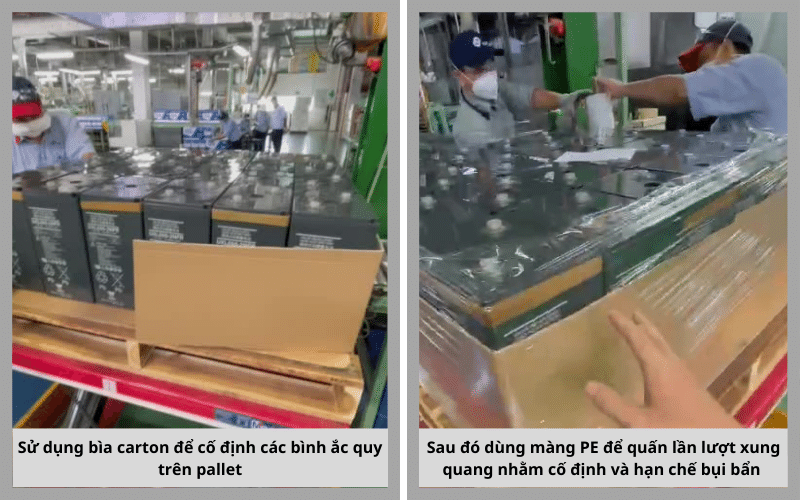 Hiện trạng thực tế quy trình ràng hàng trên pallet của khách hàng Hiện trạng thực tế quy trình ràng hàng trên pallet của khách hàng