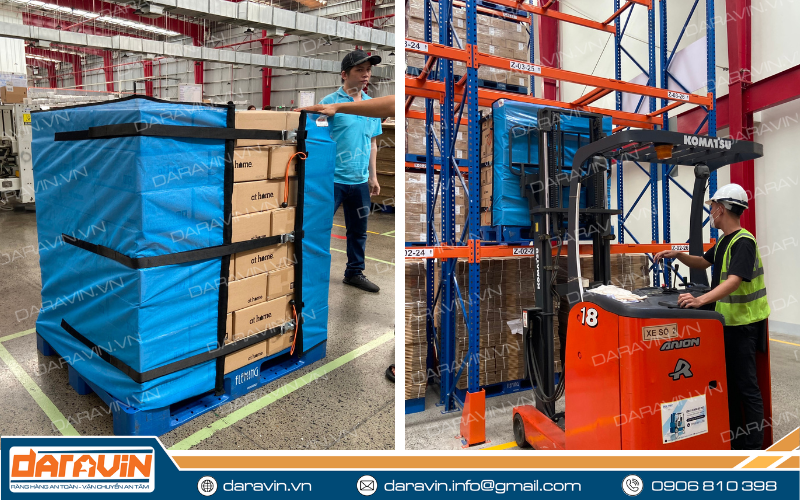 Lưới quấn pallet cho kho hàng công ty nến thơm Fleming Lưới quấn pallet cho kho hàng công ty nến thơm Fleming