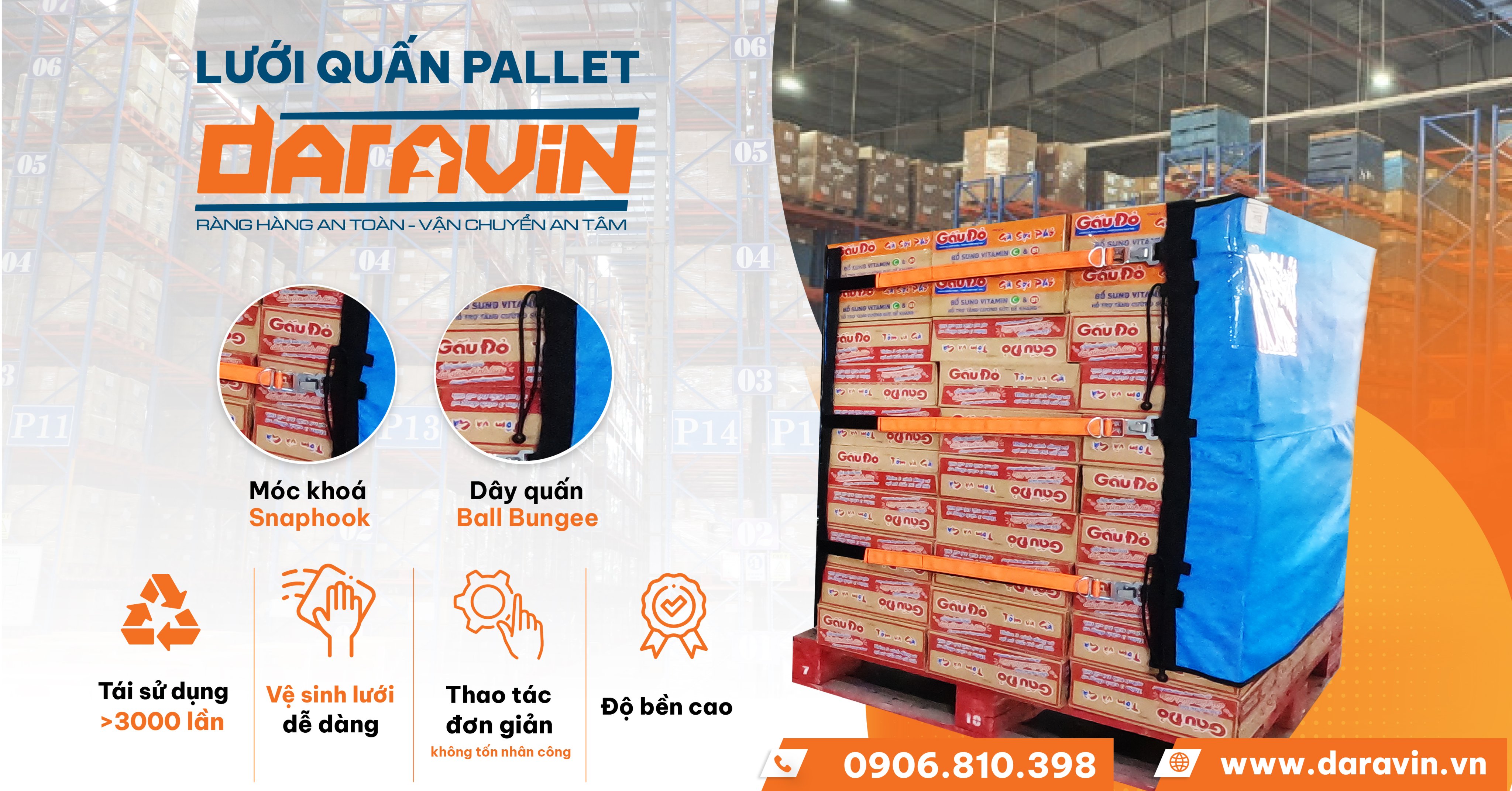 Lưới quấn pallet sản phẩm độc quyền của Daravin Lưới quấn pallet sản phẩm độc quyền của Daravin
