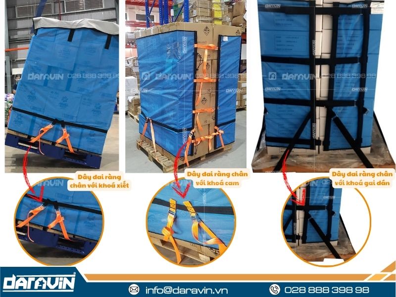 Sản phẩm lưới quấn pallet tái sử dụng có ràng chân