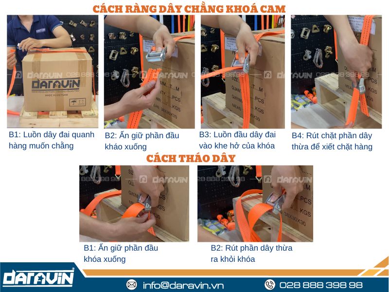 Cách thao tác khóa cam tải 450kg bản 25mm