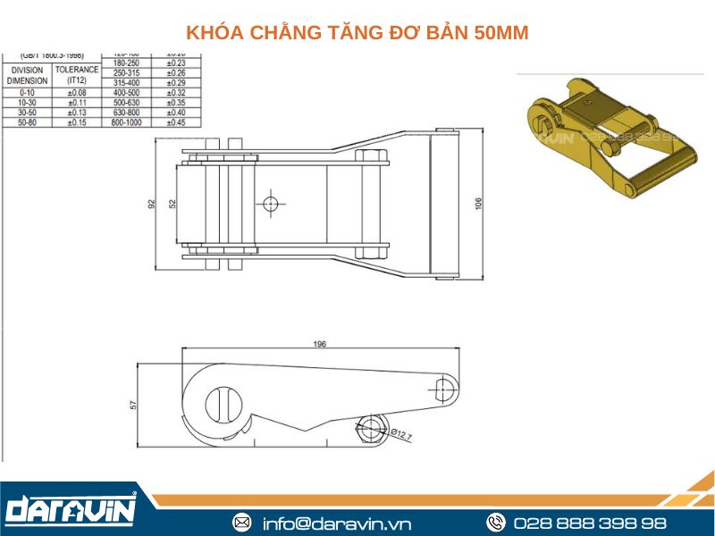 Thông số kỹ thuật tăng đơ bản 50mm tải 2 tấn