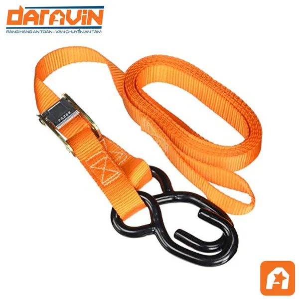 Dây Chằng Hàng Khóa Cam Tải 250kg Bản 25mm Móc S