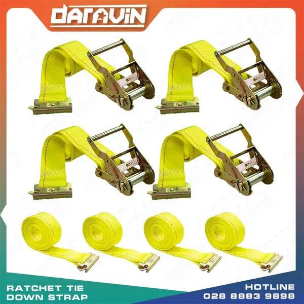 4-Piece Set of E-Fit Hook Ratchet Tie Down Straps