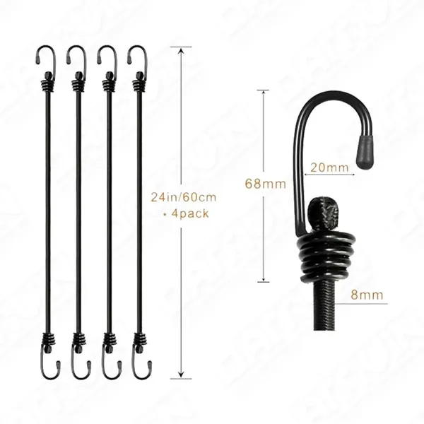 24" Bungee Cords with Hooks - Heavy Duty Elastic Straps
