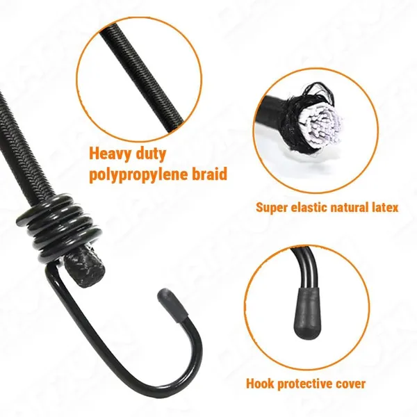 24" Bungee Cords with Hooks - Heavy Duty Elastic Straps