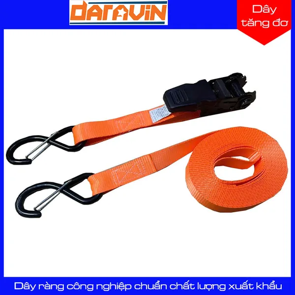 Dây Chằng Hàng Tăng Đơ Cán Nhựa Bản 25mm Tải 650kg Móc S Chống Tháo