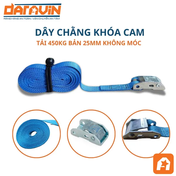 Dây Chằng Khóa Cam Tải 450kg Bản 25mm Không Móc