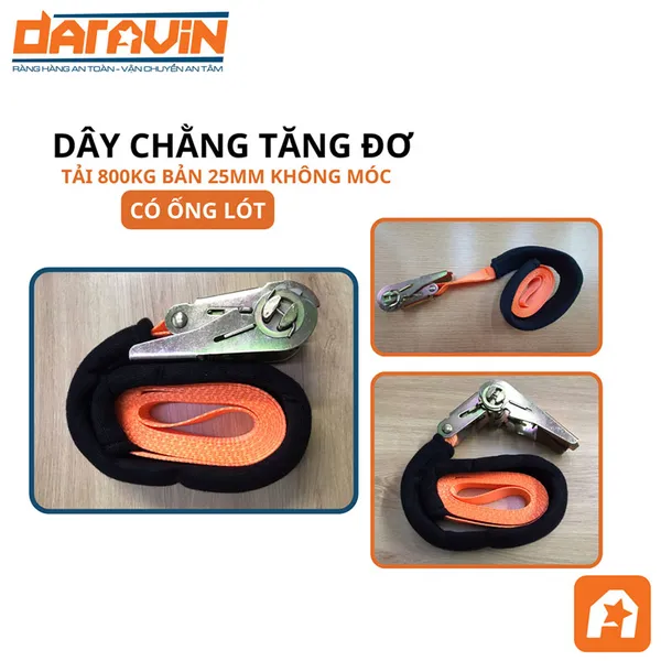 Dây tăng đơ chằng hàng bản 25mm tải 800kg không móc có ống lót