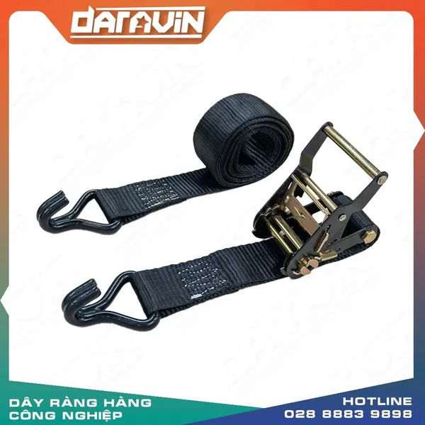 Dây tăng đơ chằng hàng bản 50mm tải 5 tấn móc J bọc nhựa