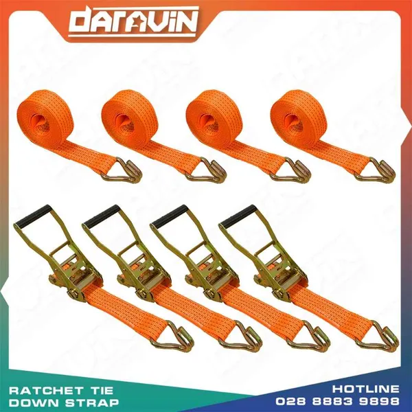 4-Piece Set of 50mm J Hook Ratchet Tie Down Straps