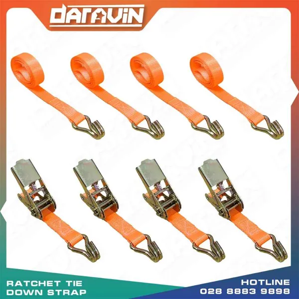 4-Piece Set of 25mm J Hook Ratchet Tie Down Straps