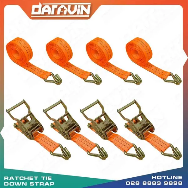 4-Piece Set of 38mm J Hook Ratchet Tie Down Straps
