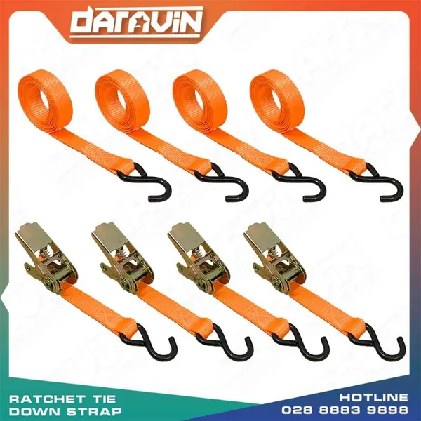 4-Piece Set of 25mm S Hook Ratchet Tie Down Straps