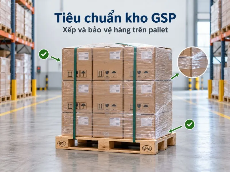 Tiêu chuẩn kho GSP trong xếp và bảo vệ hàng trên pallet