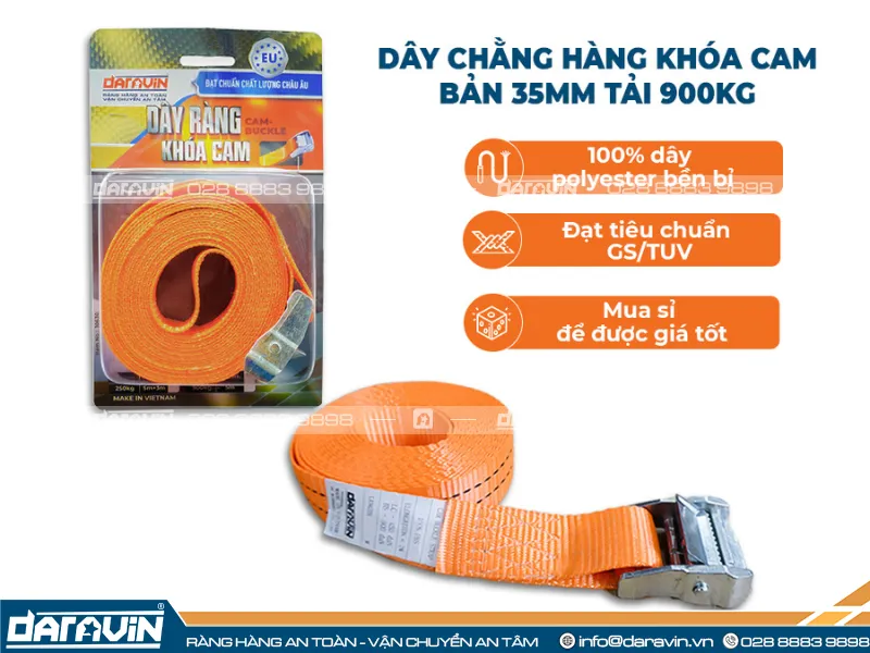 Ứng dụng dây chằng hàng khóa cam bản 50mm tải 900kg