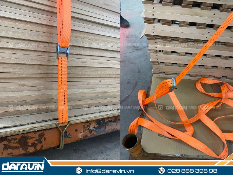 Ứng dụng Dây chằng khóa cam 650kg bản 35mm móc J