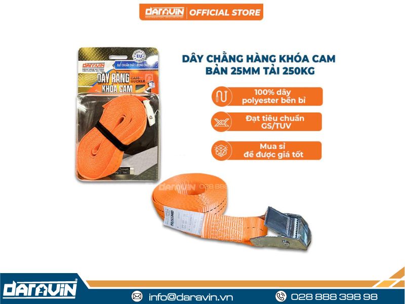Ứng dụng thực tế Dây chằng hàng khóa cam bản 25mm tải 250kg không móc