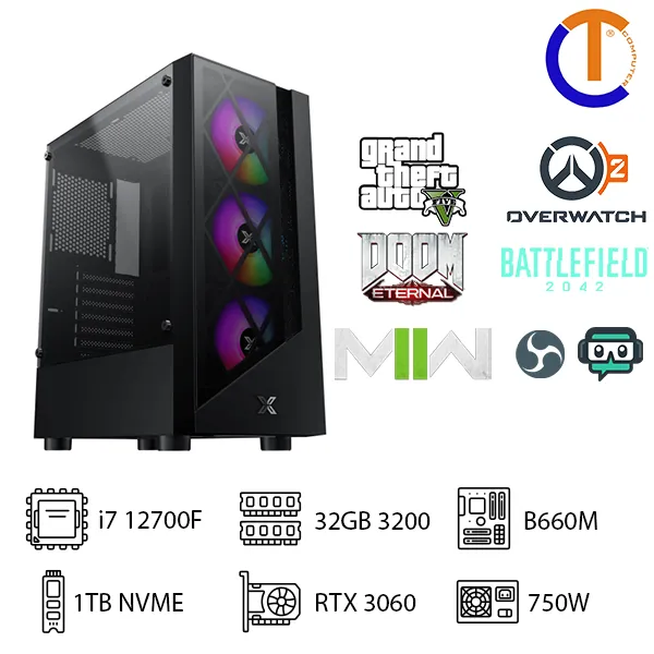 PC Gaming i7 12700F RAM 32GB RTX 3060