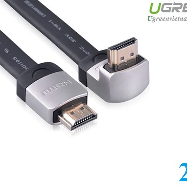 Cáp HDMI dẹt Ugreen 2m đầu bẻ góc 90 độ chính hãng Hỗ trợ 3D, 4K x 2K, HD1080P UG-10279