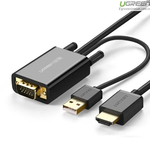 Cáp chuyển đổi VGA to HDMI+Audio dài 2m chính hãng Ugreen 30840 cao cấp
