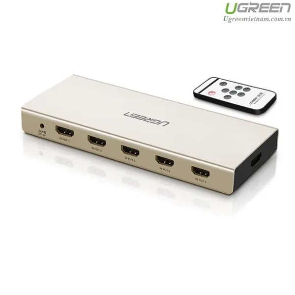 Bộ chuyển mạch HDMI 5 vào 1 ra 4K 3D hỗ trợ Optical + Audio 3.5mm chính hãng Ugreen 40370 cao cấp