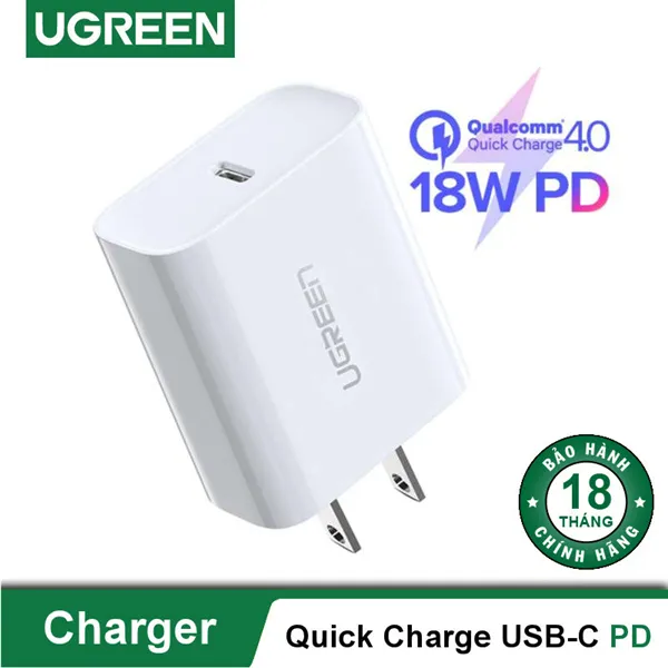 Củ sạc nhanh 18W chuẩn USB-C PD hỗ trợ QC 4.0 Ugreen 60449 cao cấp