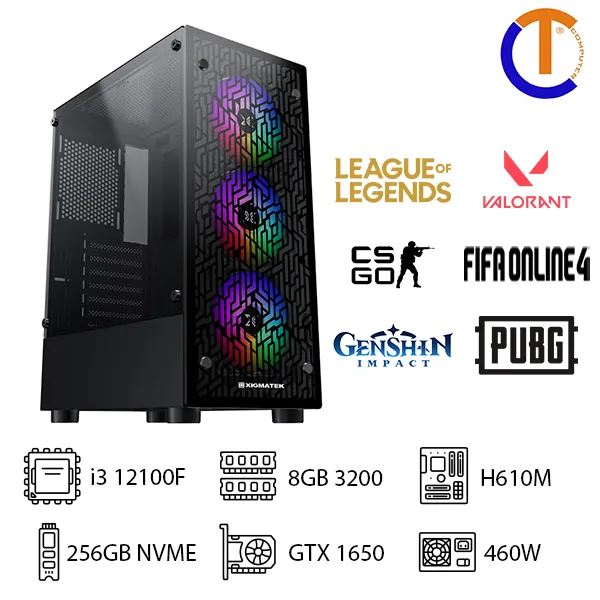 PC Gaming i3 12100F RAM 8GB GTX 1650