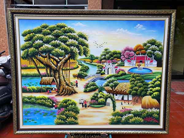 Tranh đá quý cao cấp vẽ đồng quê yên bình