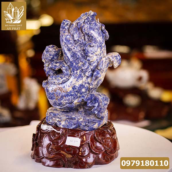 Thiềm thừ cưỡi bắp cải bằng đá Lapis Lazuli xanh