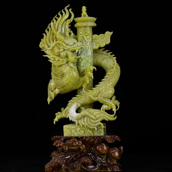 Tác Phẩm Thanh Long Quyền Bính Đá Phong Thủy, Đá Ngọc Onyx Xanh (Quà Tặng Phong Thủy VIP) M2378