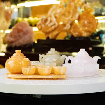 Ấm Chén Đá Tự Nhiên - Bộ Ấm Trà Khay Chiếc Lá - Ngọc Hoàng Long, Ngọc Onyx Trắng, Ngọc Onyx Xanh - M2242, 2253