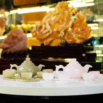 Ấm Chén Đá Tự Nhiên - Bộ Ấm Trà Thờ Khay Hình Chiếc Lá Nhỏ Chất Liệu Ngọc Onyx Trắng, Ngọc Onyx Xanh - M2253