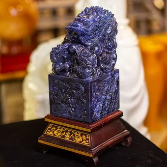 Ấn Rồng Đá Phong Thủy Sodalite Xanh VIP M2382 | Ấn Rồng Đá