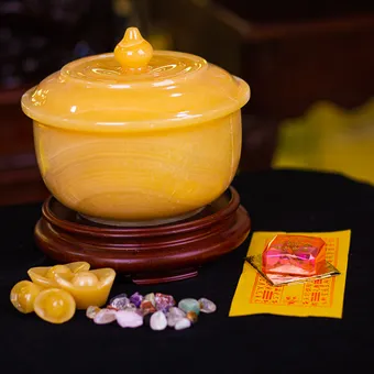 BÁT TỤ BẢO | BÁT TỤ LỘC | BÁT TỤ TÀI | BÁT TỤ THỦY ĐÁ NGỌC HOÀNG LONG 22cm - 8Kg (5 nén vàng, vụn ruby, vụn ngũ sắc, cốt thất bảo, đế gỗ) - 222719