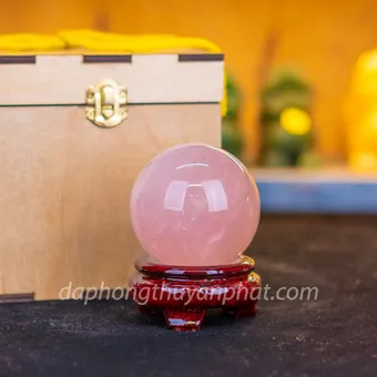 Qủa Cầu Phong Thủy Đá Thạch Anh Hồng 0.6kg - 7.6cm - M0315 VIP 6A có SAO
