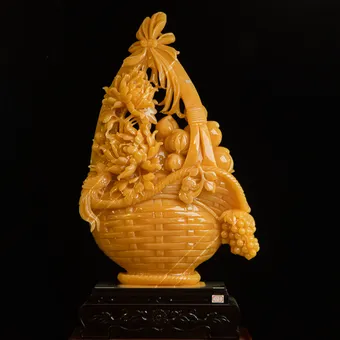 Tác Phẩm Giỏ Hoa Phú Quý Đá Phong Thủy, Đá Ngọc Onyx (Quà Tặng Phong Thủy VIP) M2422