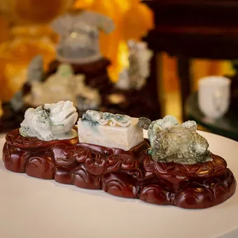 Thiềm Thừ Ngọc | Thiềm Thừ Ngọc Phỉ Thúy | Thiềm Thừ (Cóc 3 Chân, Cóc Ngậm Tiền) Ngọc Jadeit Combo 3 món - M1199