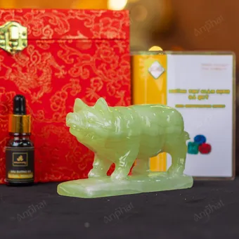 Tượng Lợn Đá Onyx Xanh - 12cm - M2901054