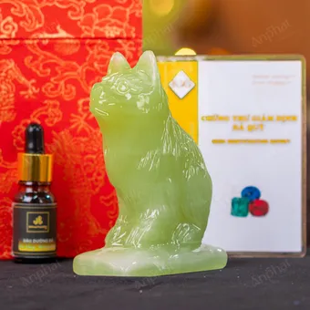 Tượng Mèo Đá Onyx Xanh - 12cm - M29010516