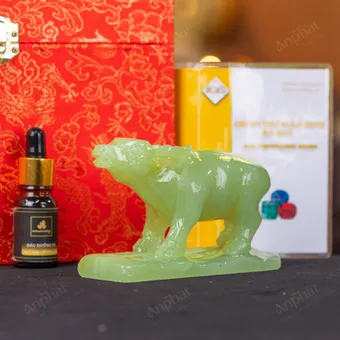 Tượng Trâu Đá Onyx Xanh - 12cm - M29010431