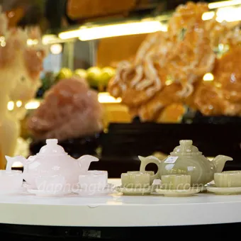 Ấm Chén Đá Tự Nhiên - Bộ Ấm Trà Khay Tròn Rời Bằng Chất Liệu Ngọc Onyx Trắng, Ngọc Onyx Xanh - M2253-02